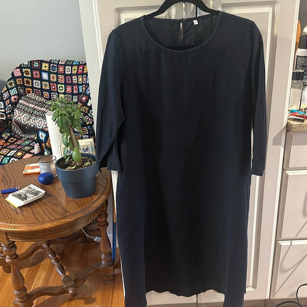 Quarter sleeve linen dress with pockets